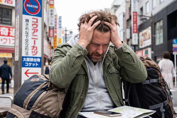 頭を抱える外国人