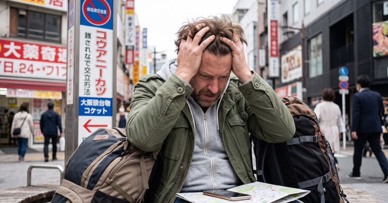 頭を抱える外国人